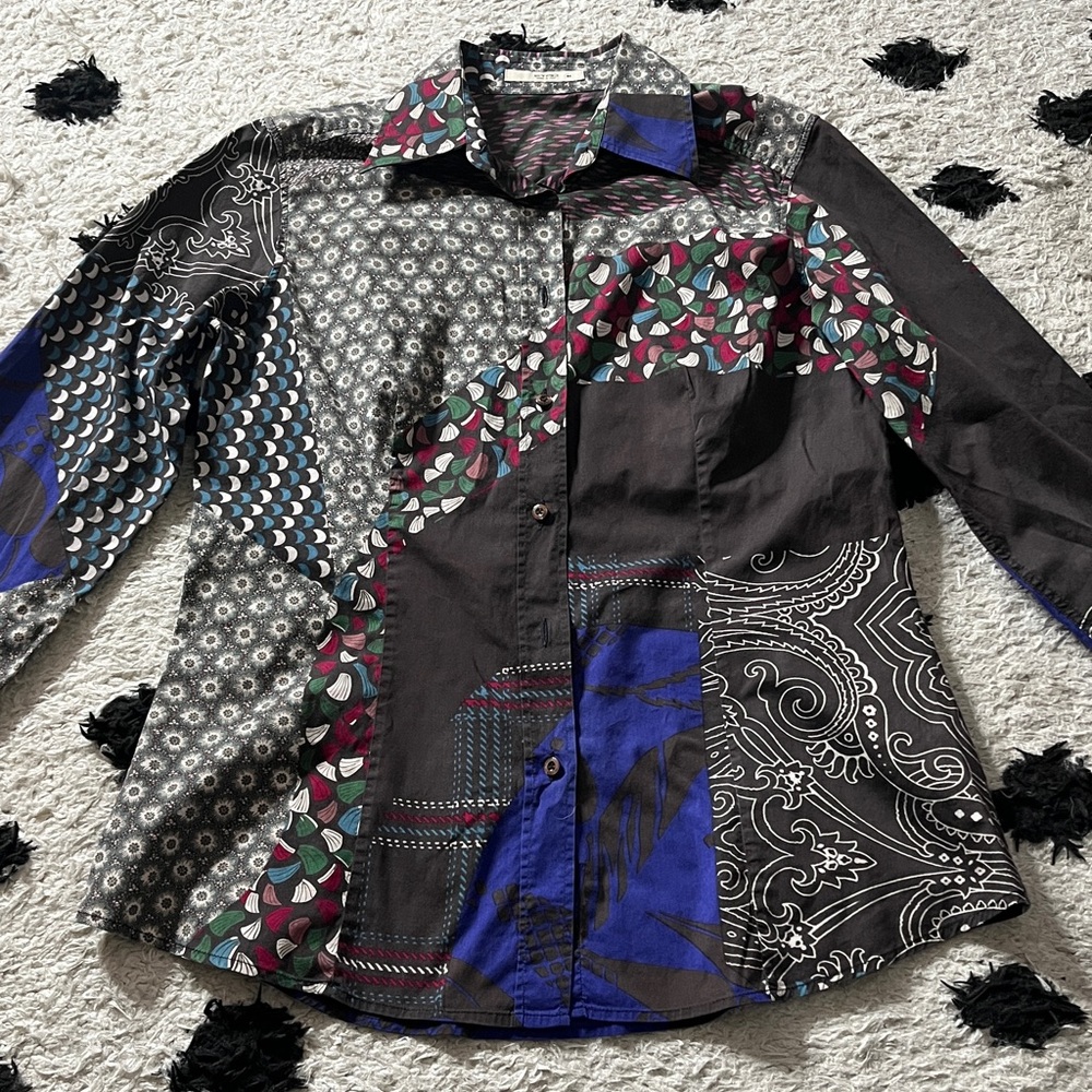 Etro Size 46 Patchwork Style Button Down Multicol… - image 6
